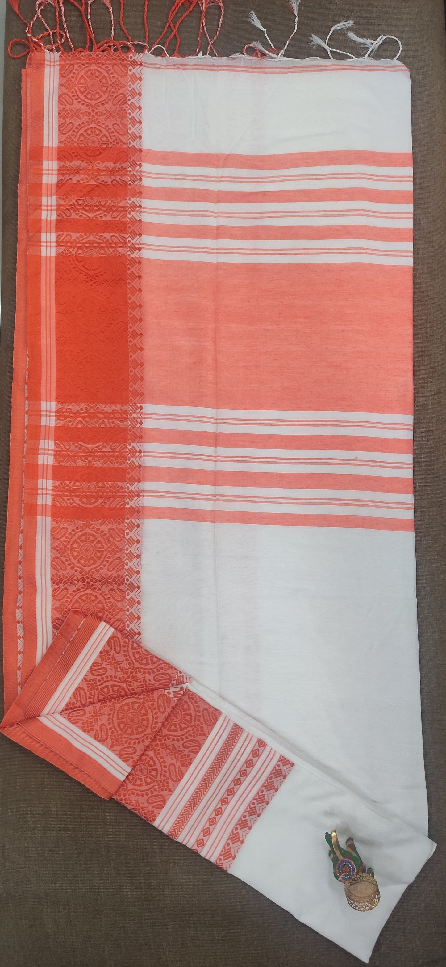 Begampuri Saree (White Orange) - jayaearth