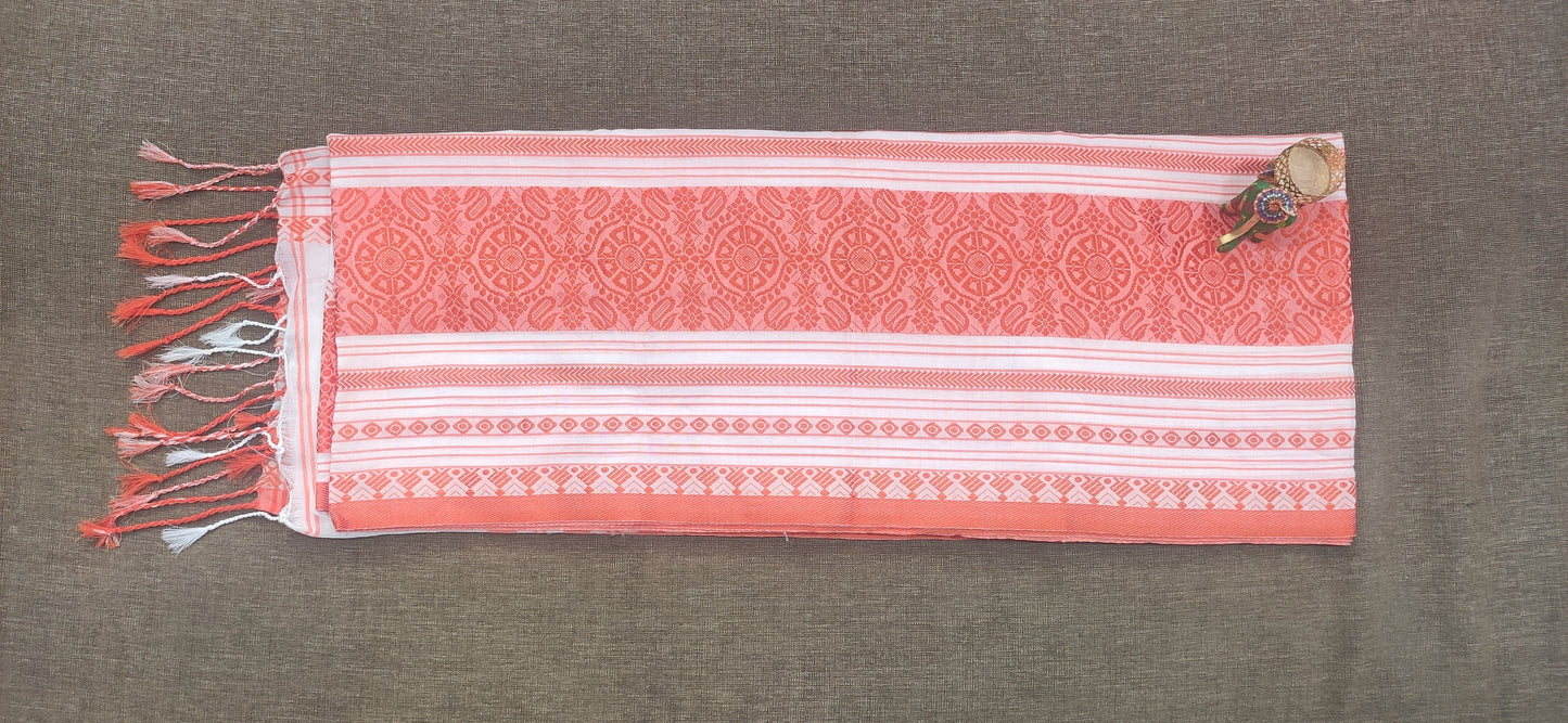 Begampuri Saree (White Orange) - jayaearth