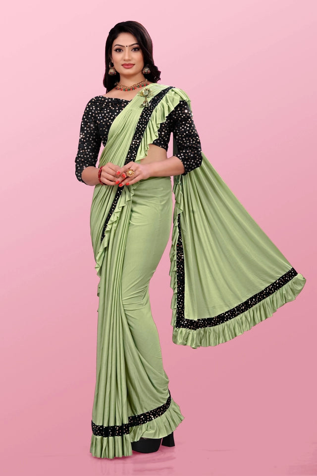 Lycra Blend Solid Saree for Women (Maroon, 6.3 m)