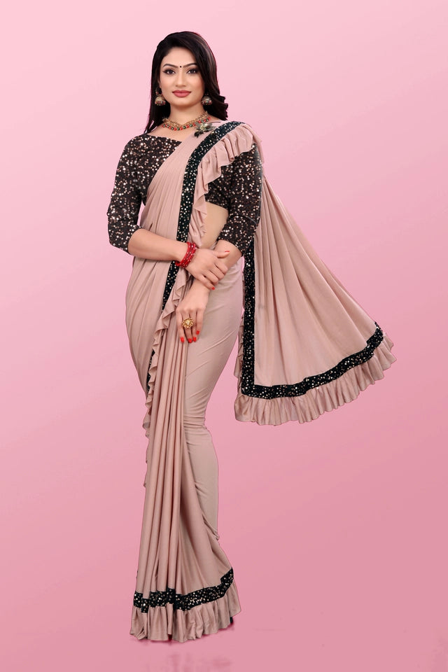 Lycra Blend Solid Saree for Women (Maroon, 6.3 m)
