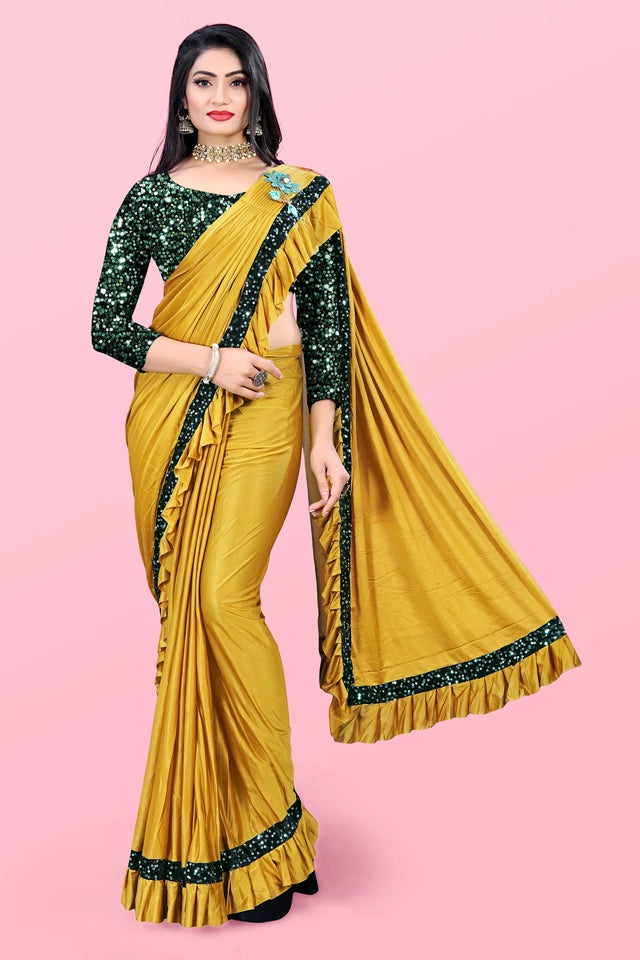 Lycra Blend Solid Saree for Women (Maroon, 6.3 m)