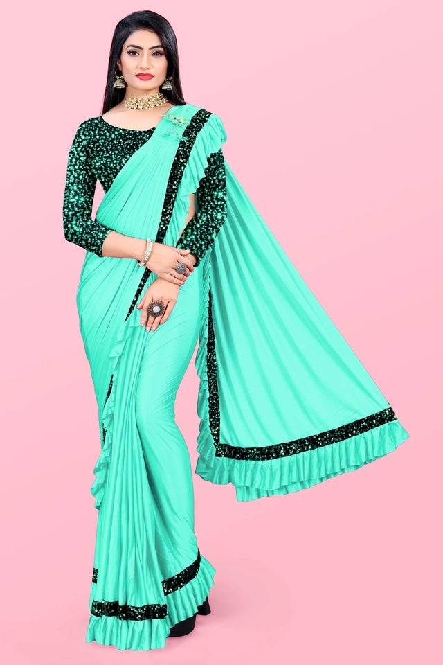 Lycra Blend Solid Saree for Women (Maroon, 6.3 m)