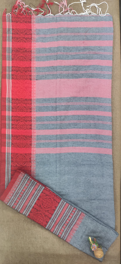 Begampuri Saree (Gray Red) - jayaearth