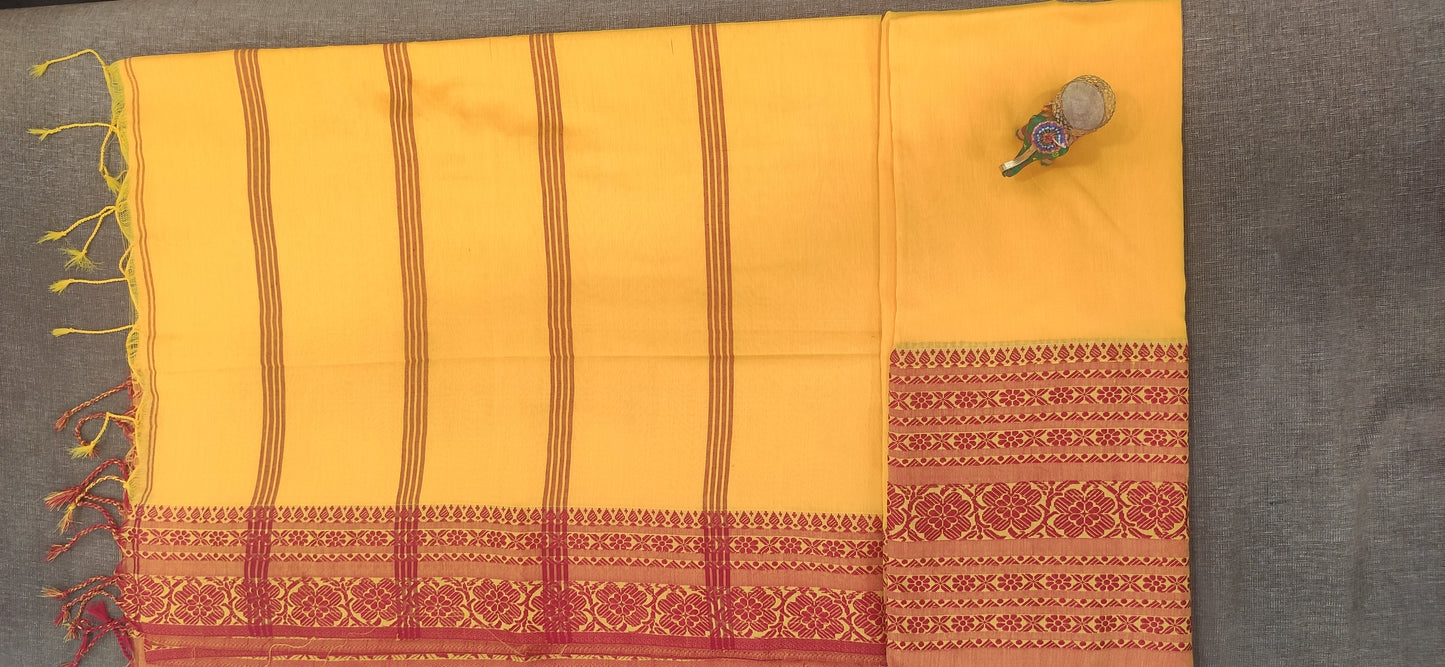 Begampuri Saree Yellow Red - jayaearth