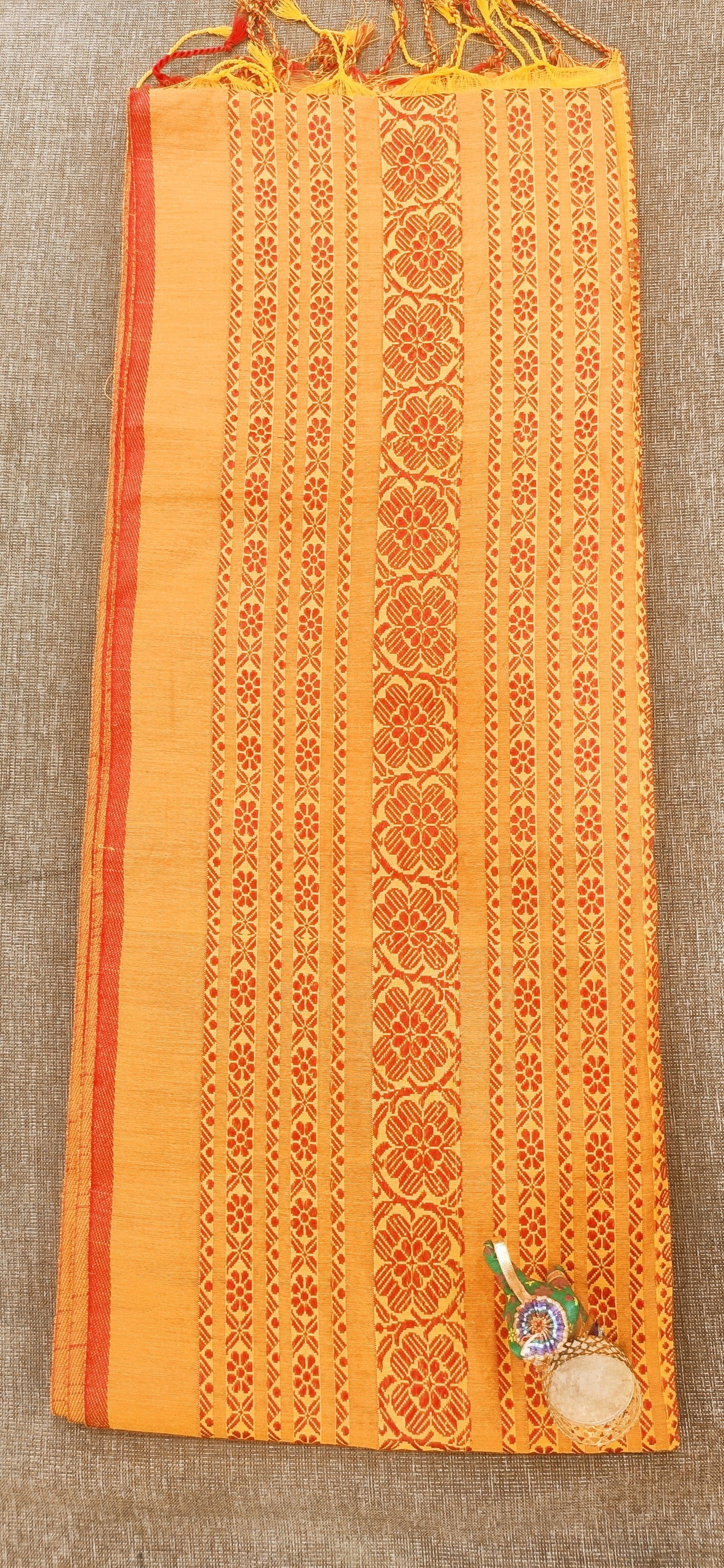 Begampuri Saree Yellow Red - jayaearth