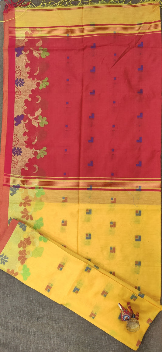 Floral Design Handloom (Yellow Red) - jayaearth