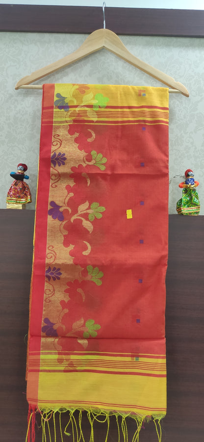 Floral Design Handloom (Yellow Red) - jayaearth