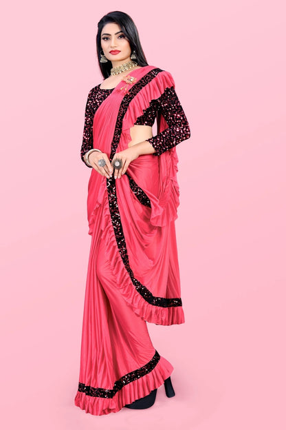 Lycra Blend Solid Saree for Women (Maroon, 6.3 m)