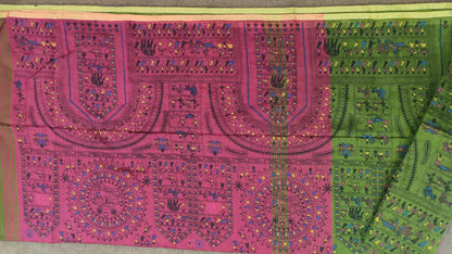 Madhubani Saree Cotton Handloom (Purple Green)