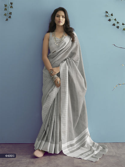 Soft linen Silk Saree With Chikankari Weaving For Women's