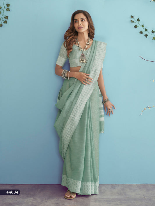 Soft linen Silk Saree With Chikankari Weaving For Women's