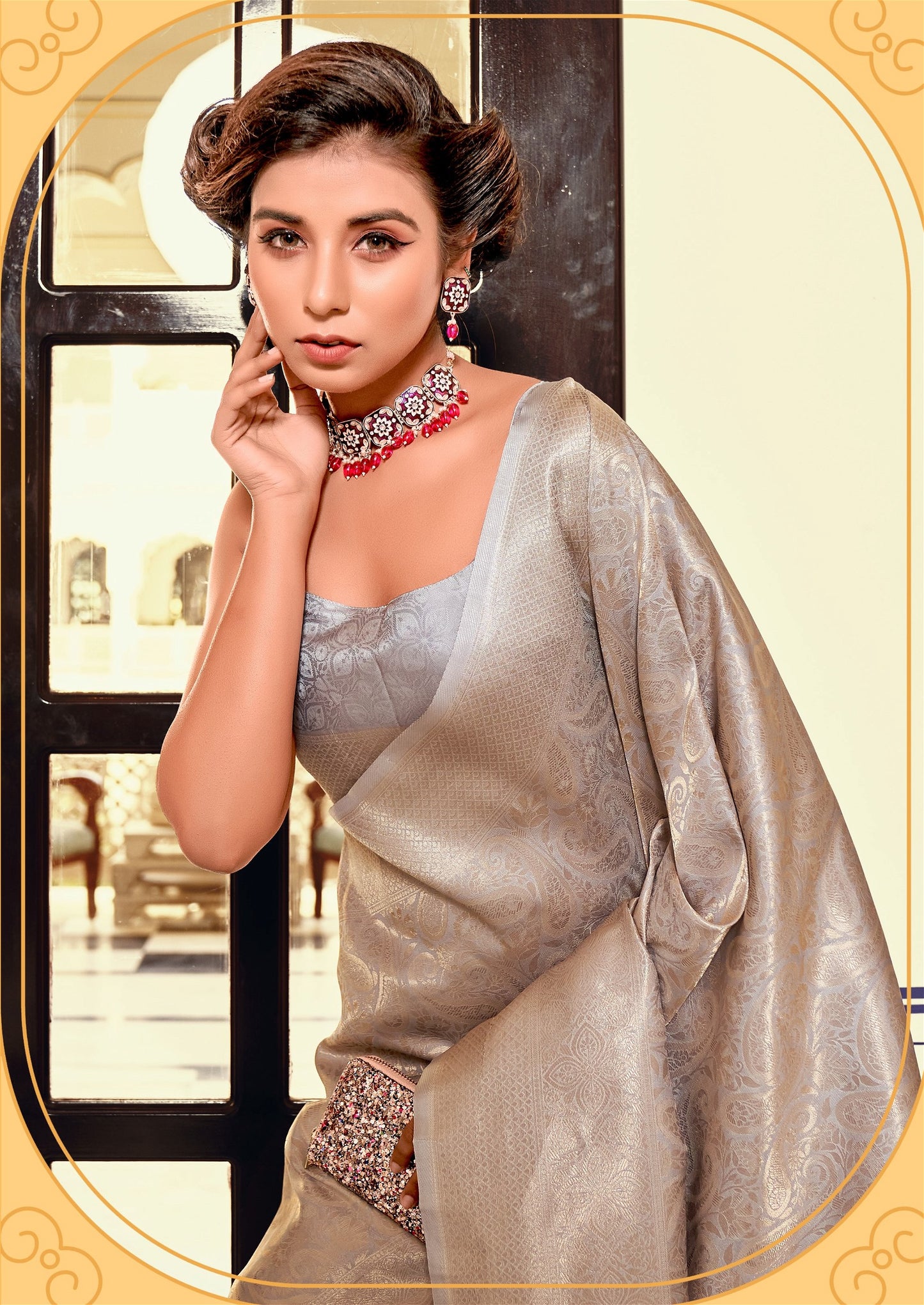 Pastel Grey Colour Wedding Wear Kanjivaram Silk Saree - jayaearth