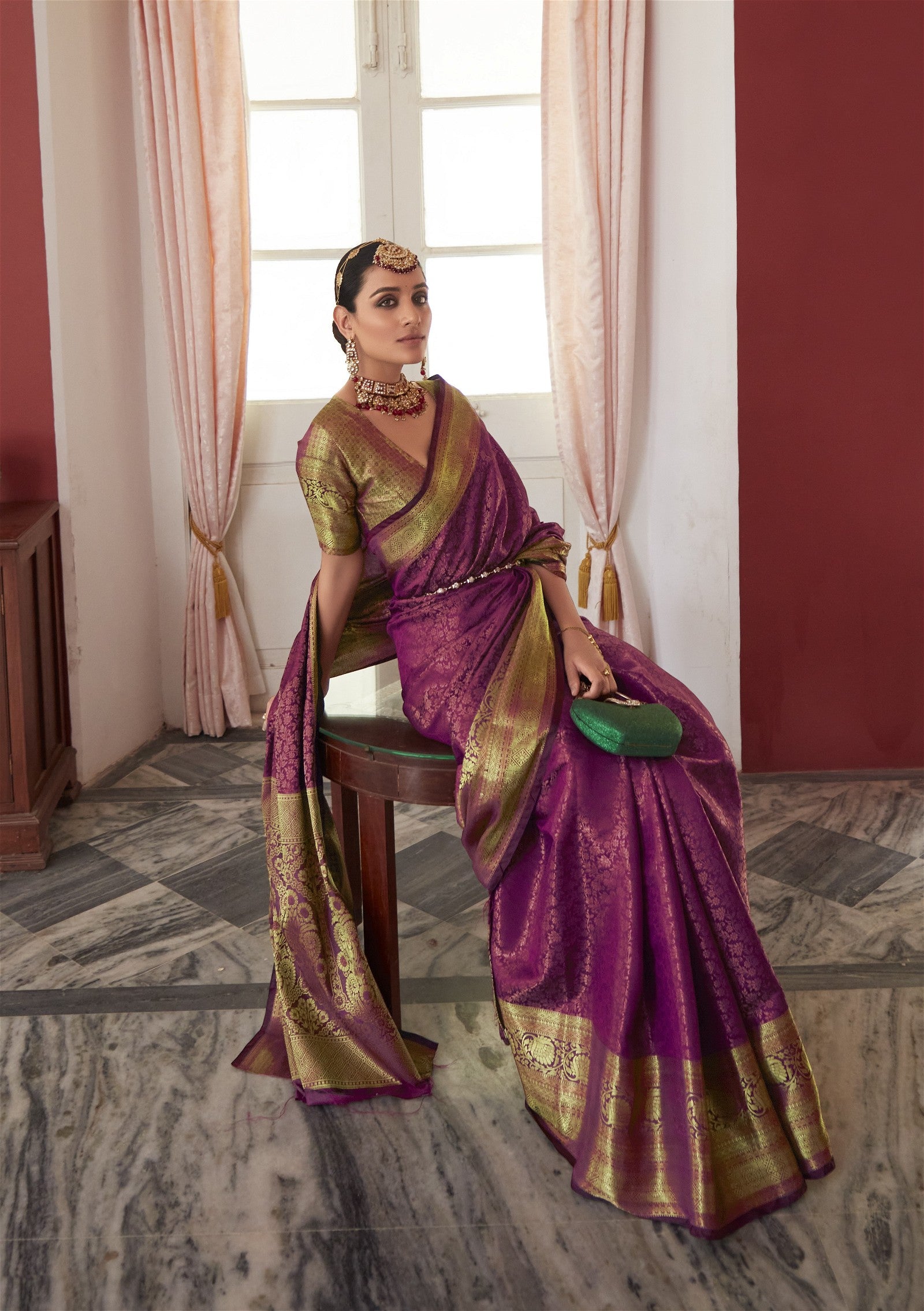 Magenta Colour Soft Kanjivaram Silk With Copper Zari Weaving - jayaearth