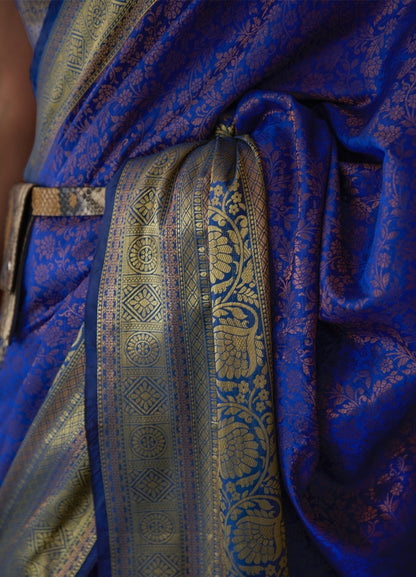 Blue Colour Soft Kanjivaram Silk With Copper Zari Weaving - jayaearth