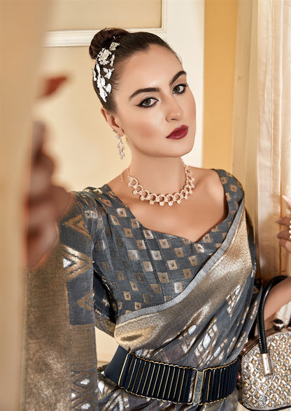 Grey Colour Pure Cotton Modal Silk Saree