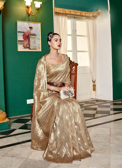 Beige Colour Pure Cotton Modal Silk Saree - jayaearth