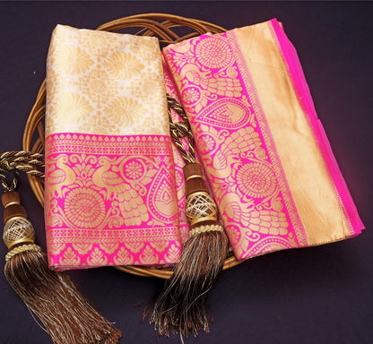 Wedding Wear Soft Lichi Silk Saree For Women's - jayaearth