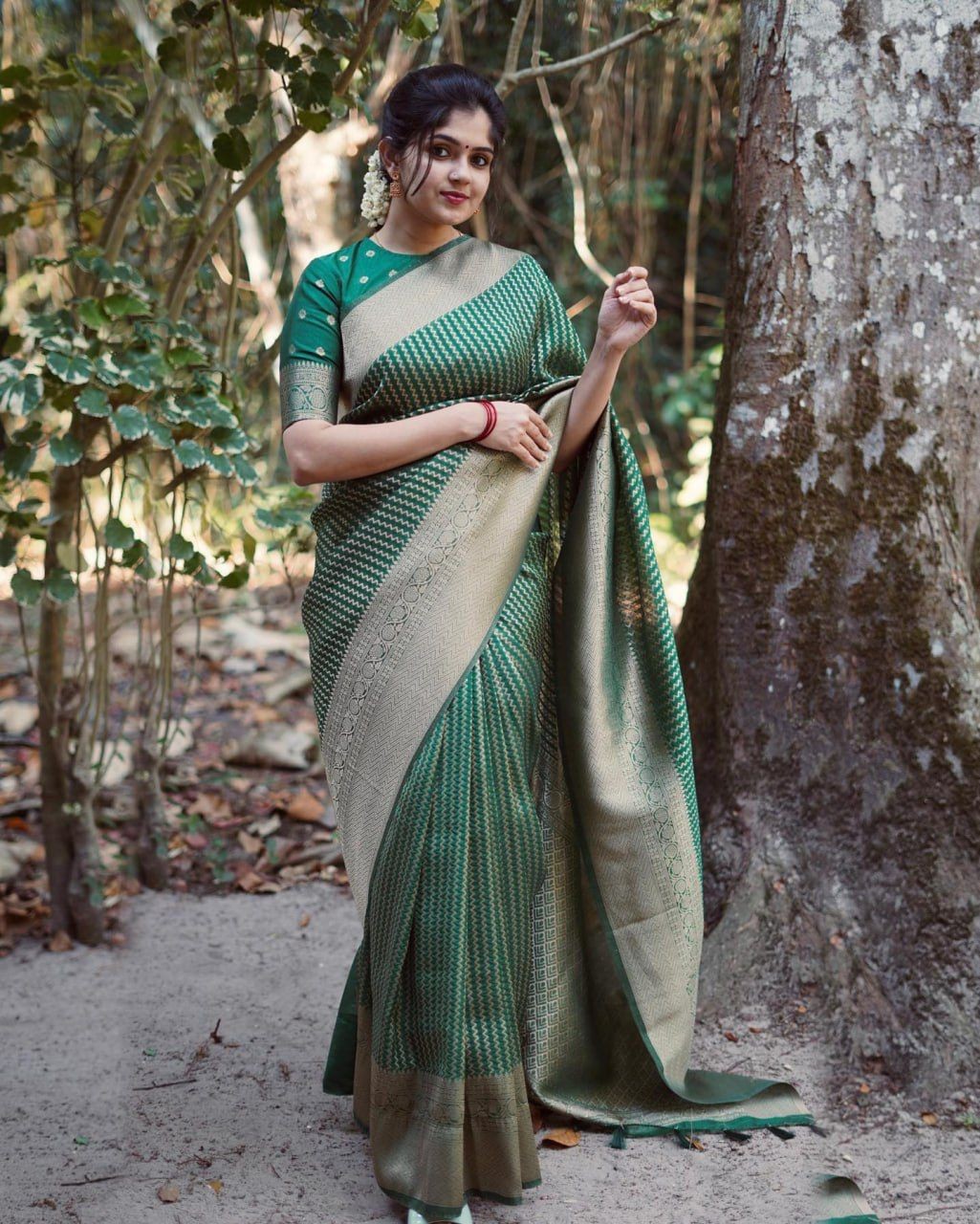 Party Wear Soft Lichi Silk Saree For Women's - jayaearth