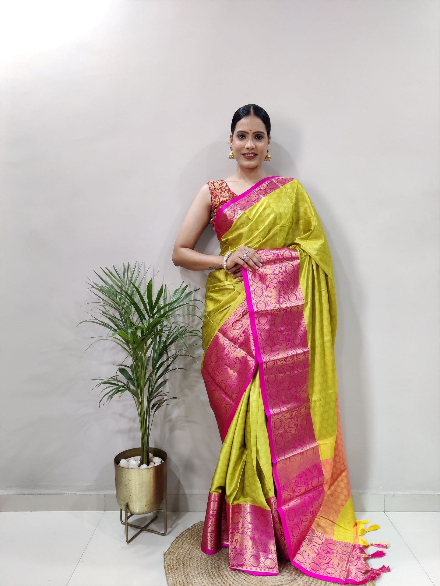 Parrot Green Colour Cotton Silk Saree For Women's