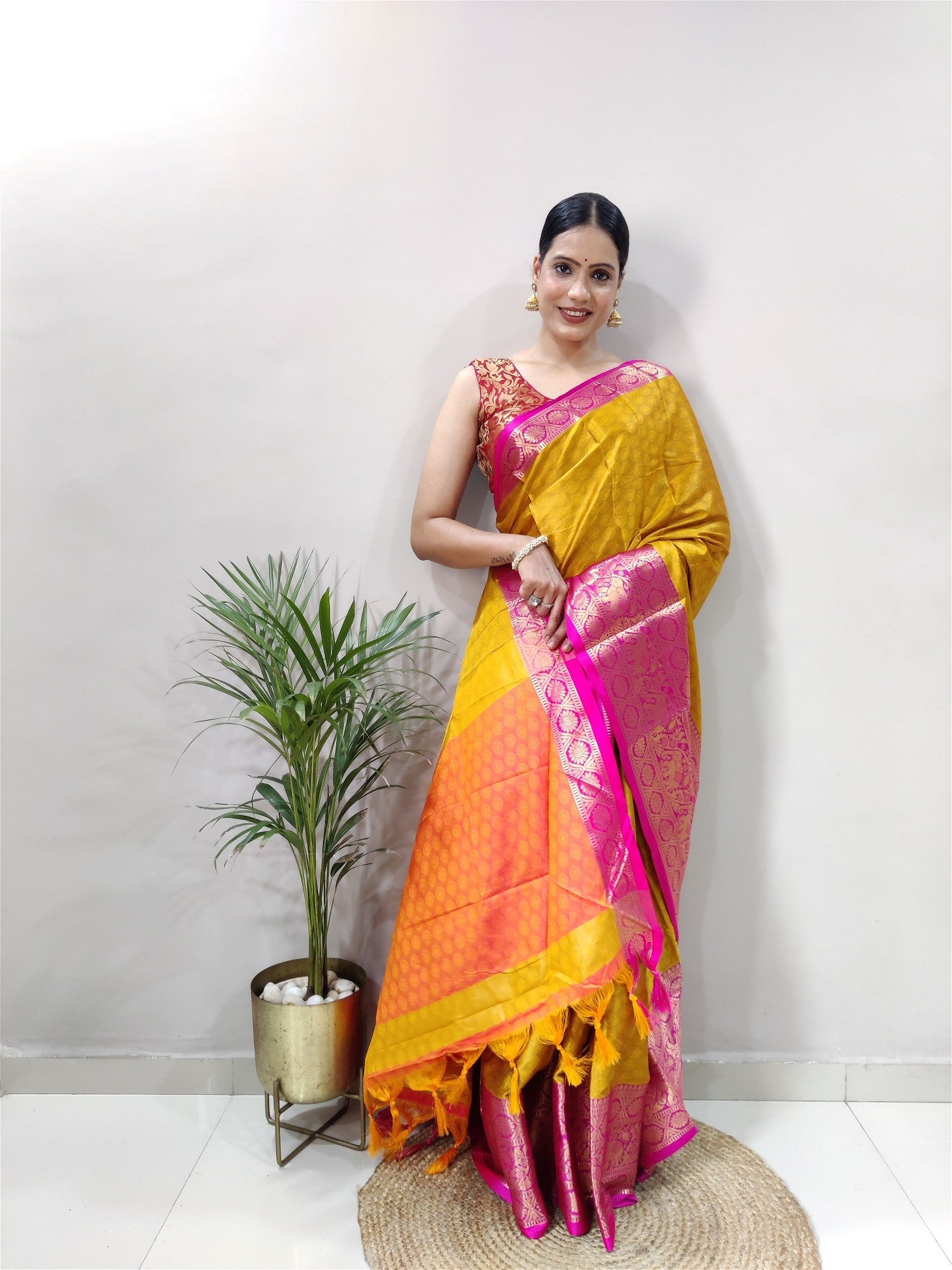 Mustard Colour Cotton Silk Saree For Women's - jayaearth