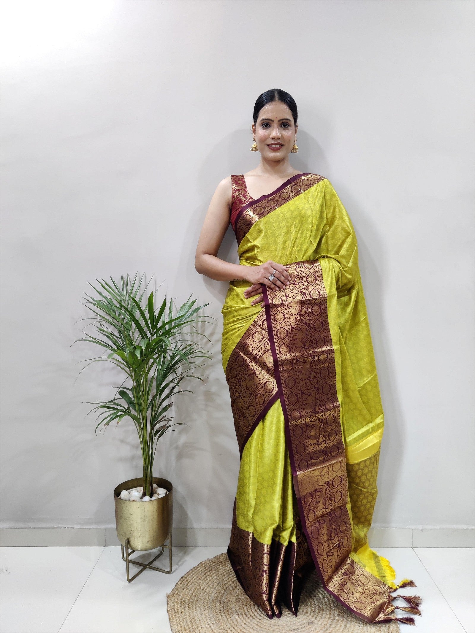 Yellow Colour Cotton Silk Saree For Women's - jayaearth