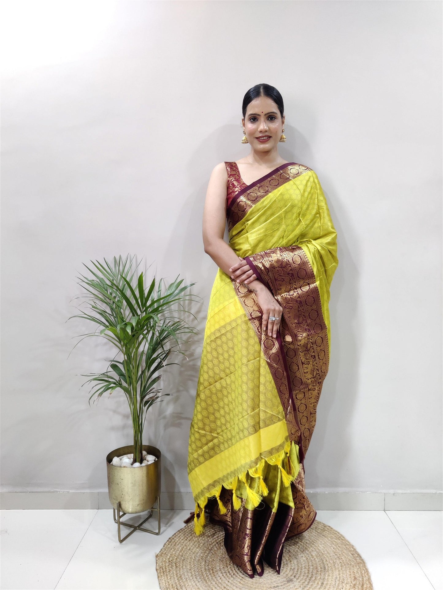 Yellow Colour Cotton Silk Saree For Women's - jayaearth