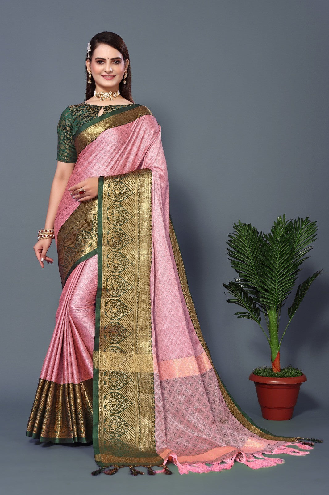 Pink Colour Cotton Silk Saree For Women's - jayaearth