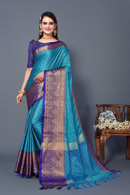 Blue Colour Cotton Silk Saree For Women's - jayaearth