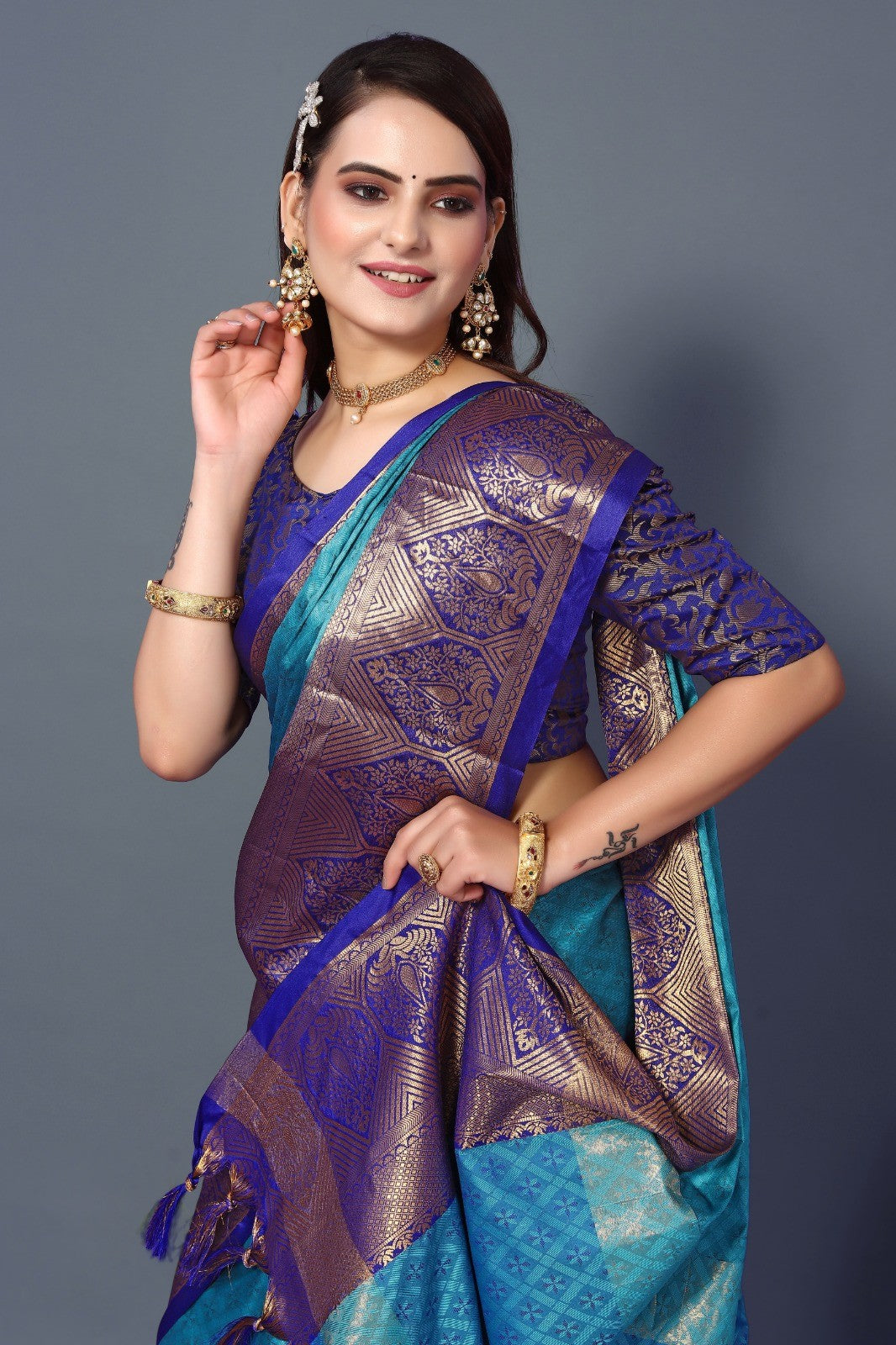 Blue Colour Cotton Silk Saree For Women's - jayaearth