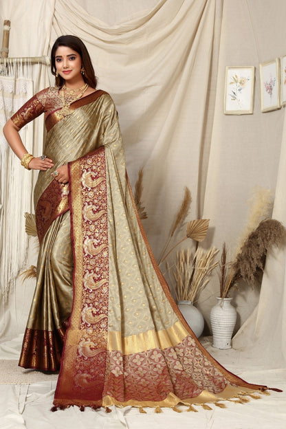 Cream Colour Aura Rich Pallu designer silk Saree For Women's - jayaearth