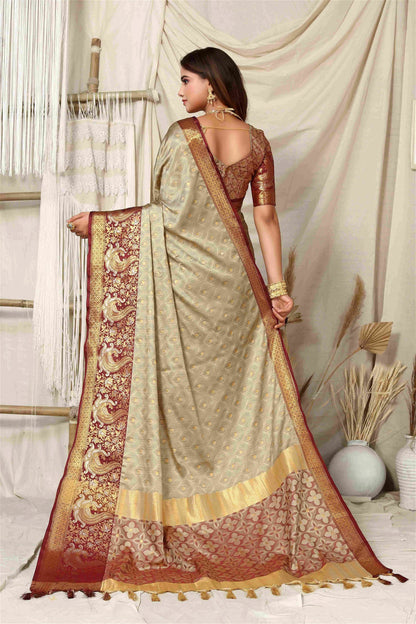 Cream Colour Aura Rich Pallu designer silk Saree For Women's - jayaearth