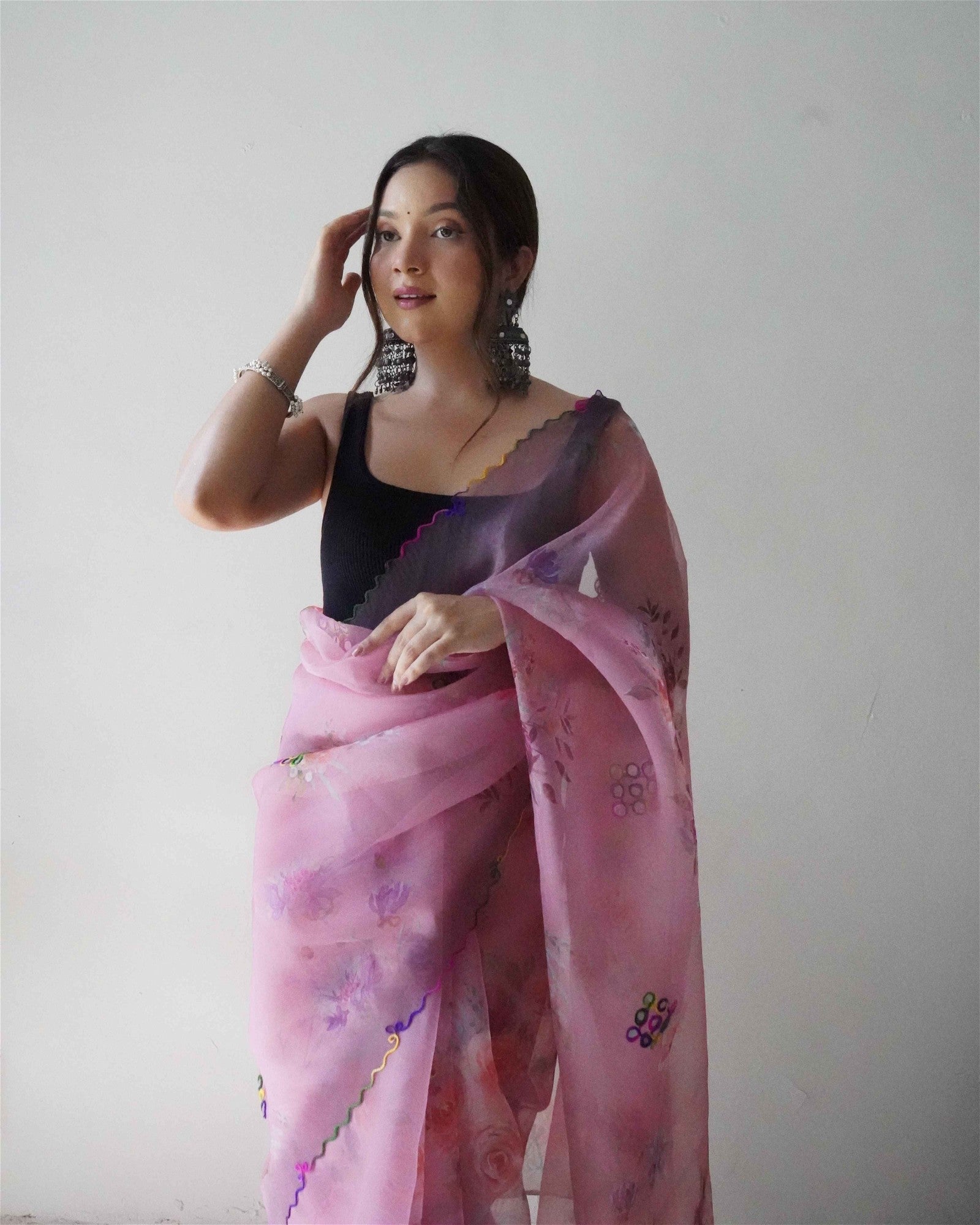 Light Pink Colour Organza Digital Print With Gota Patti Work Saree For Women's - jayaearth