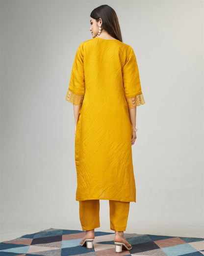 Yellow Party Wear Embroidery Worked Kurta With Pant And Duppata Set