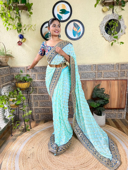 Sky Blue Colour Premium Ready To Wear Saree