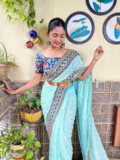 Sky Blue Colour Premium Ready To Wear Saree