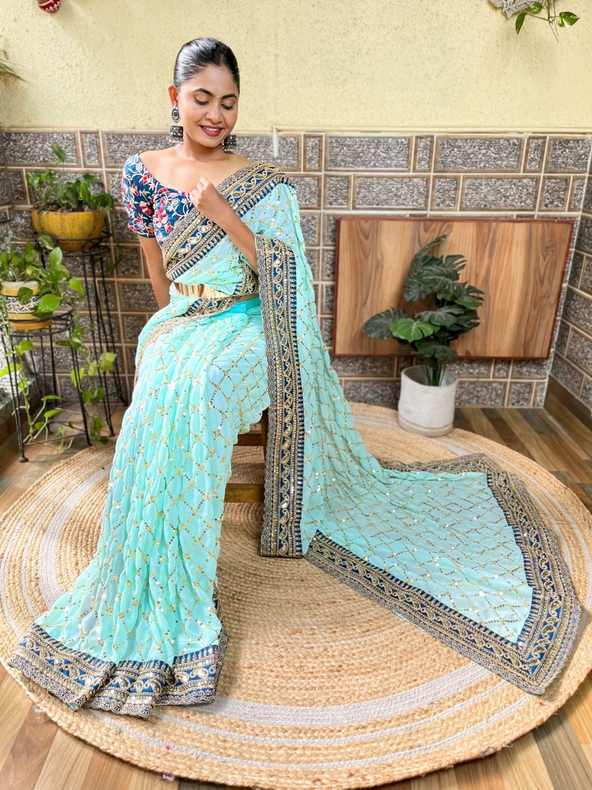 Sky Blue Colour Premium Ready To Wear Saree