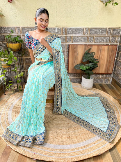 Sky Blue Colour Premium Ready To Wear Saree