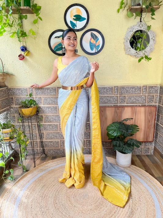 Yellow Colour Premium Ready To Wear Saree