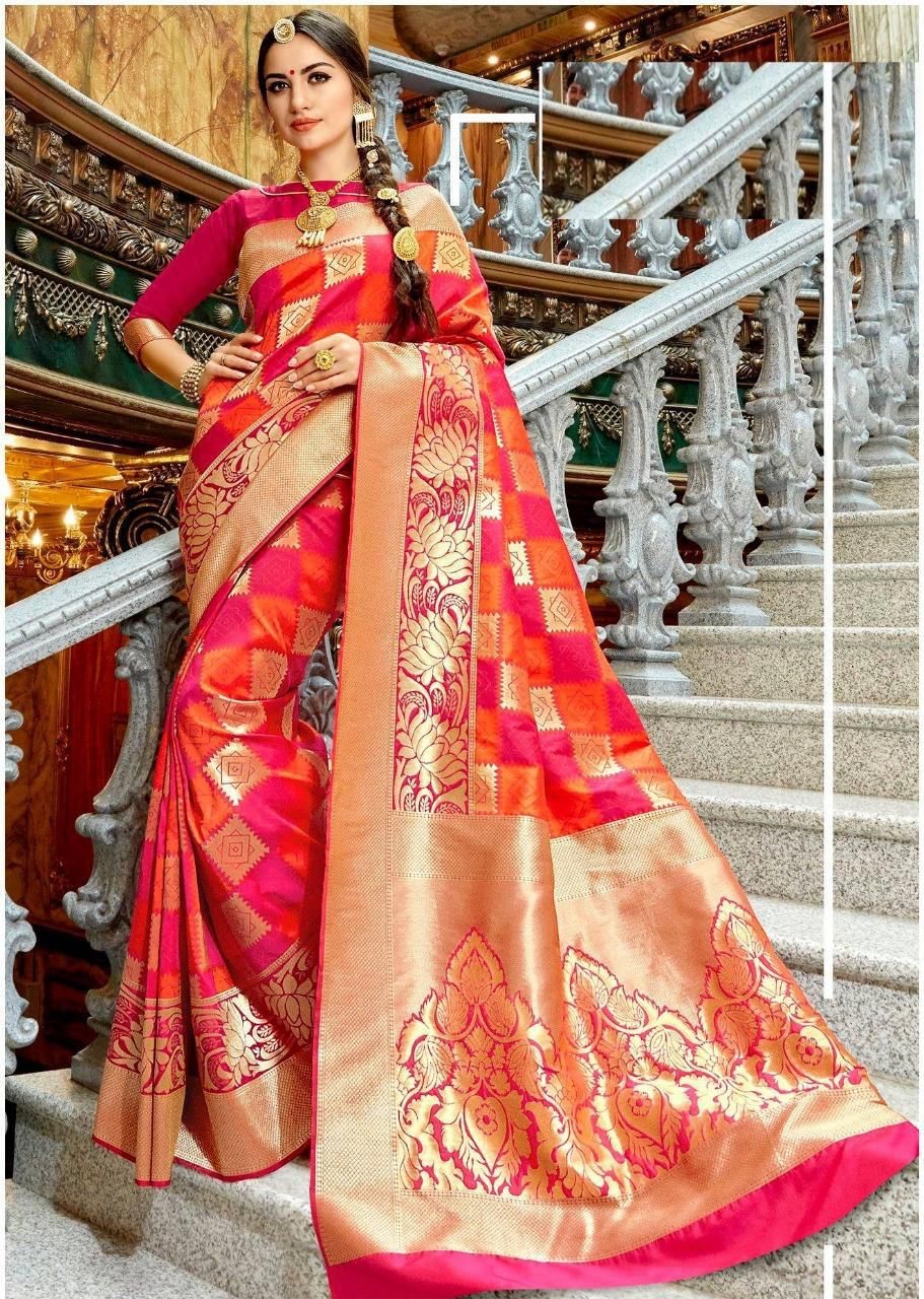 Pink and Red Beautiful Rich Pallu and Jacquard Soft Silk Saree - jayaearth