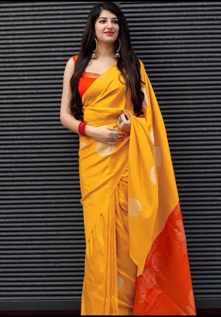 Yellow and Red  Beautiful Rich Pallu and Jacquard Soft Silk Saree - jayaearth