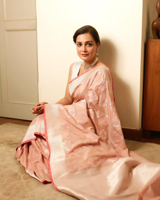 Peach Beautiful Rich Pallu and Jacquard Soft Lichi Silk Saree - jayaearth