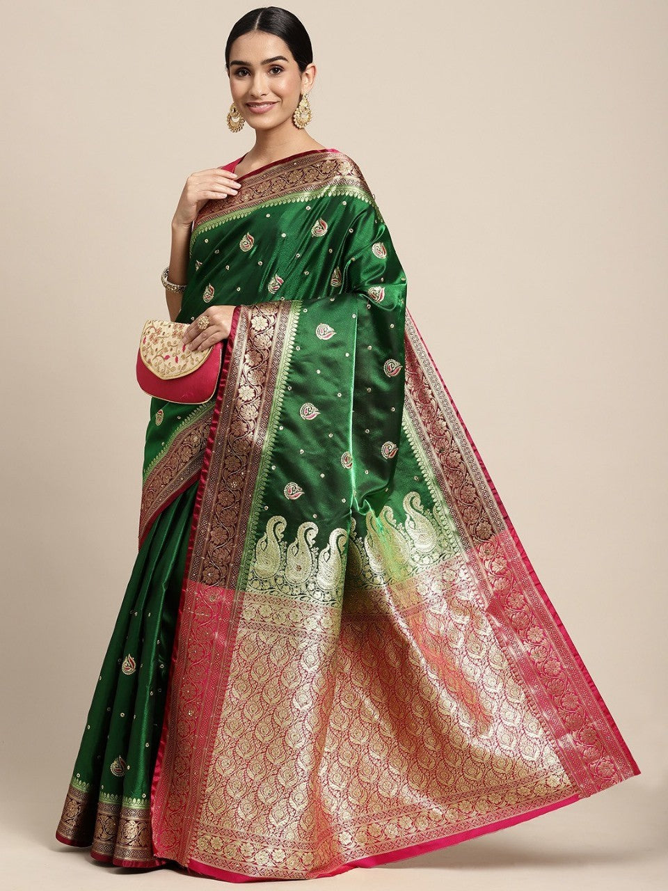 Saree With Unstitched Brocade Blouse