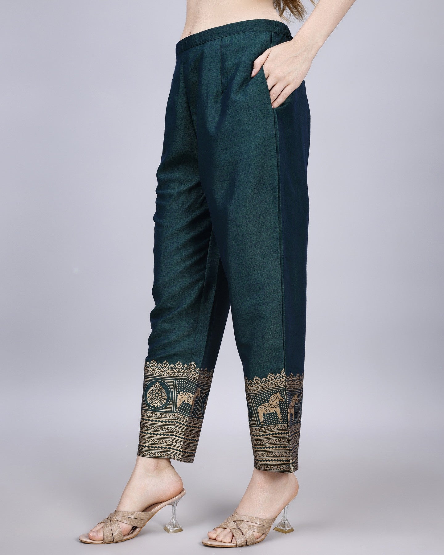 Ethnic Motifs Regular Chanderi Cotton Kurta with Churidar