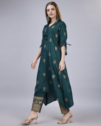 Ethnic Motifs Regular Chanderi Cotton Kurta with Churidar