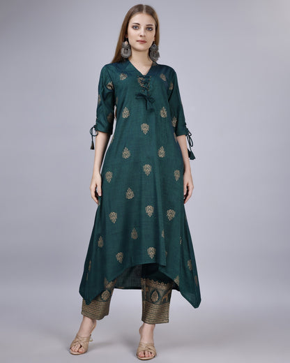 Ethnic Motifs Regular Chanderi Cotton Kurta with Churidar