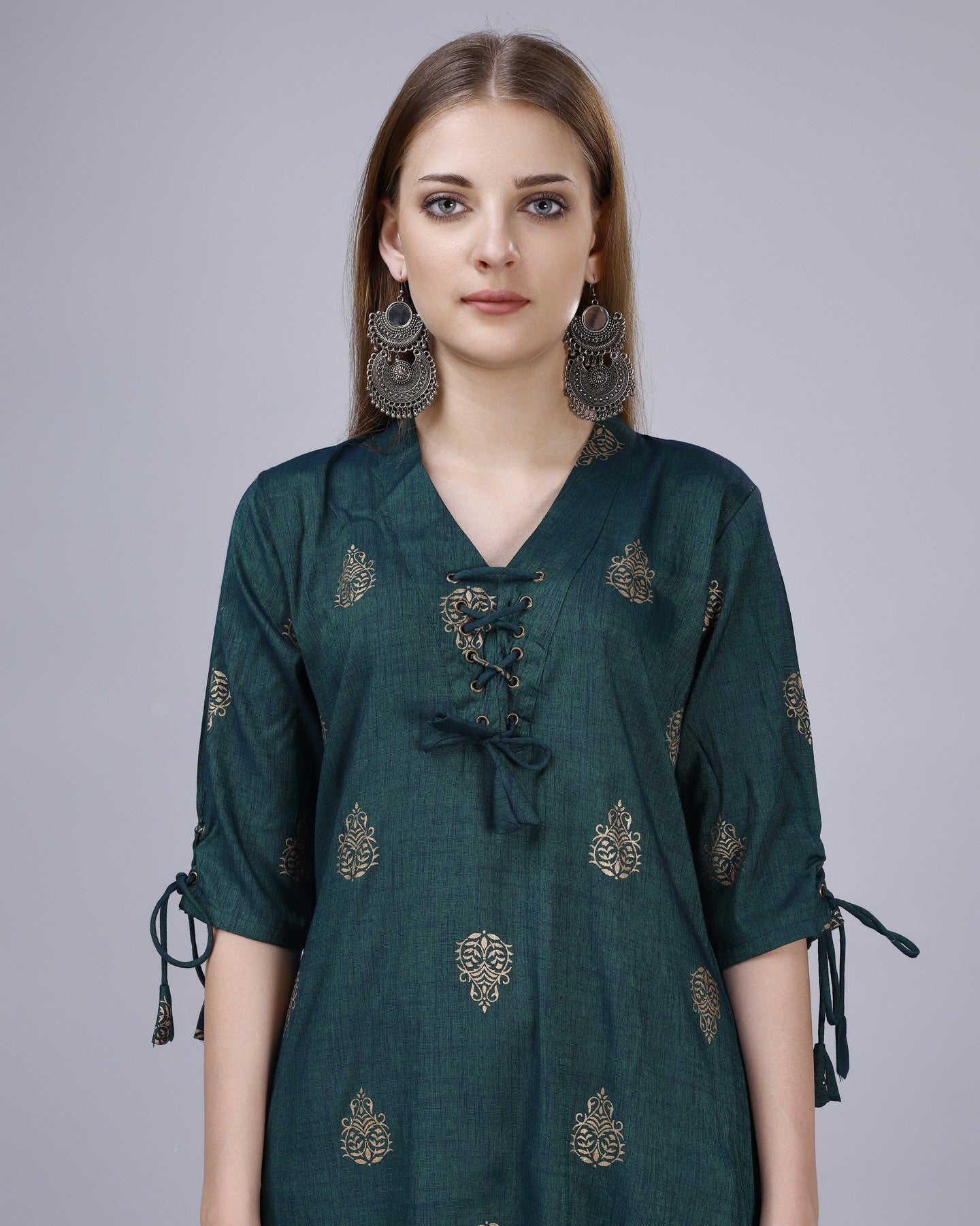 Ethnic Motifs Regular Chanderi Cotton Kurta with Churidar