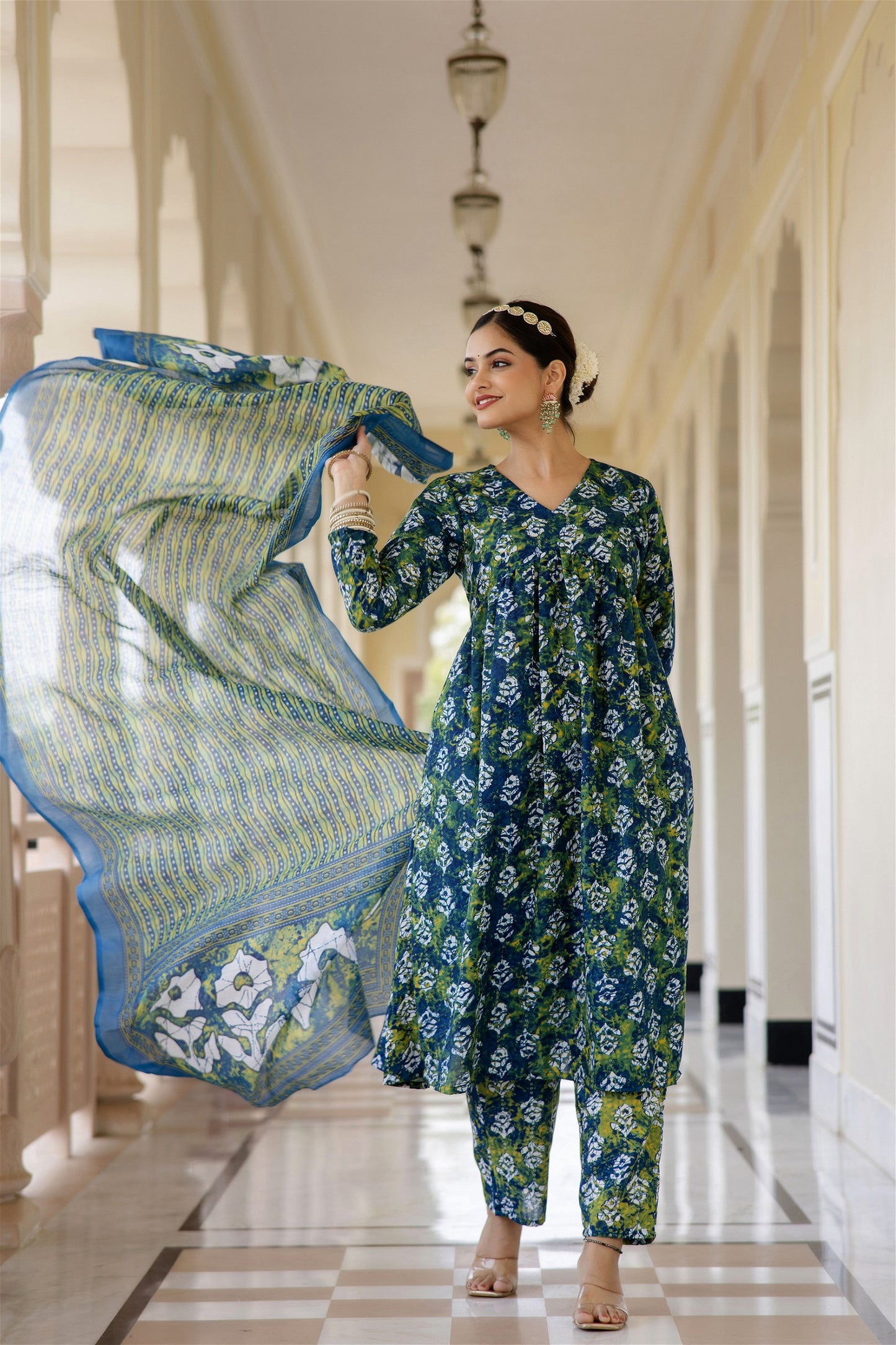 Women Printed A-Line Kurta and Pant Set with Dupatta Set