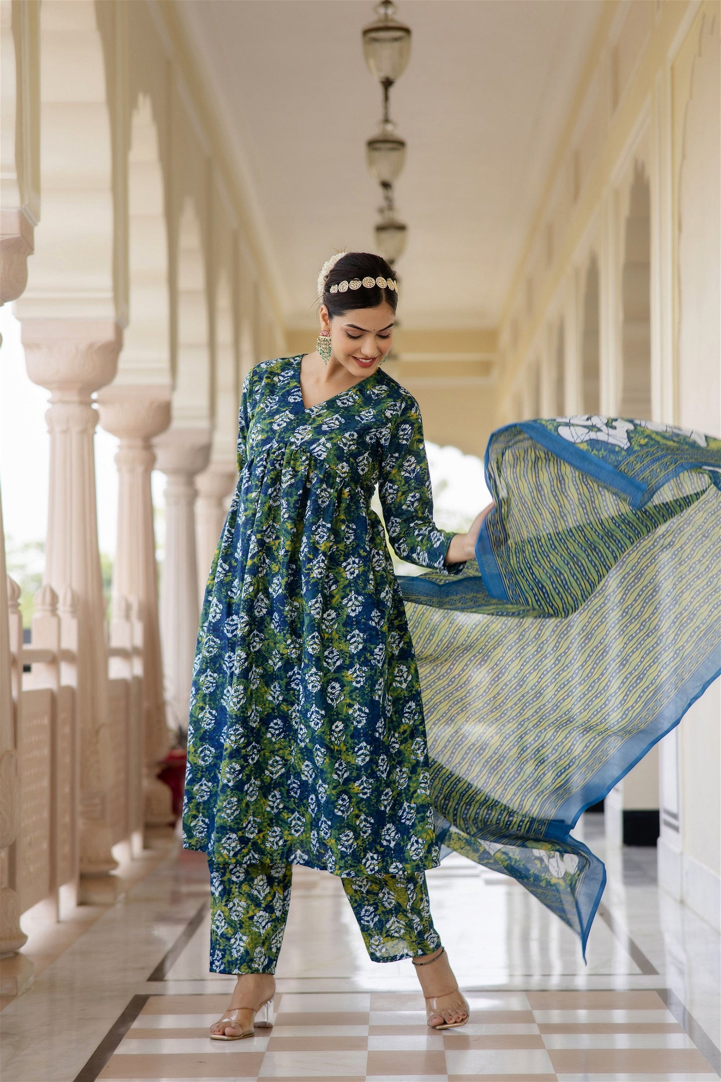 Women Printed A-Line Kurta and Pant Set with Dupatta Set