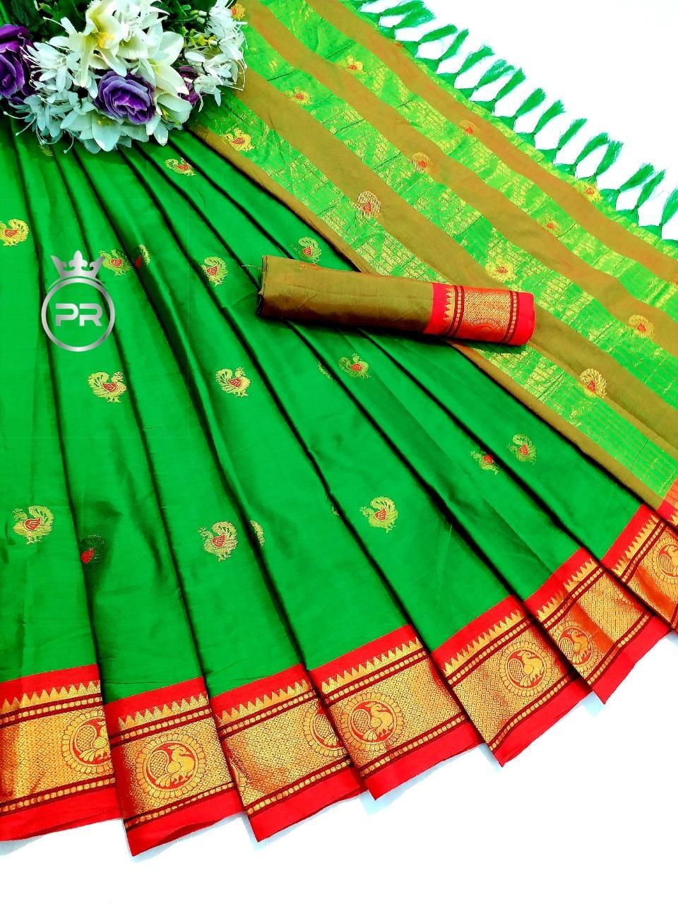 New Weaving Cotton Silk Saree With Tassels - jayaearth