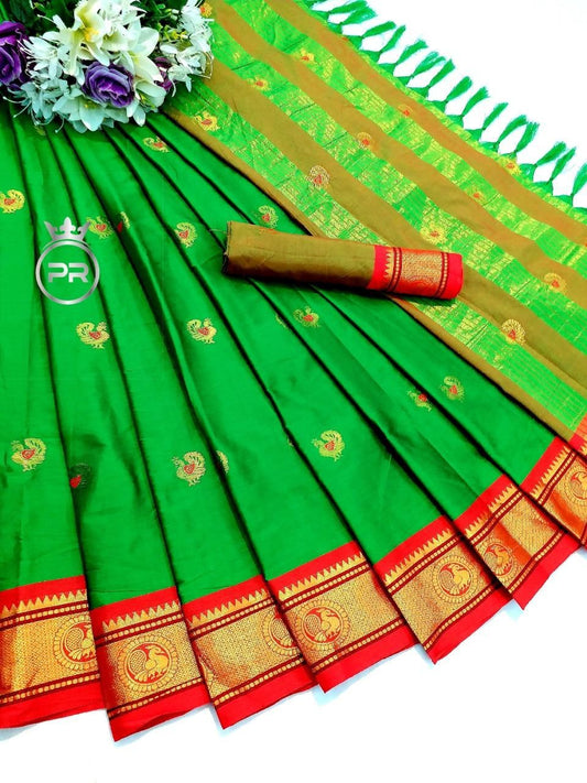 New Weaving Cotton Silk Saree With Tassels - jayaearth